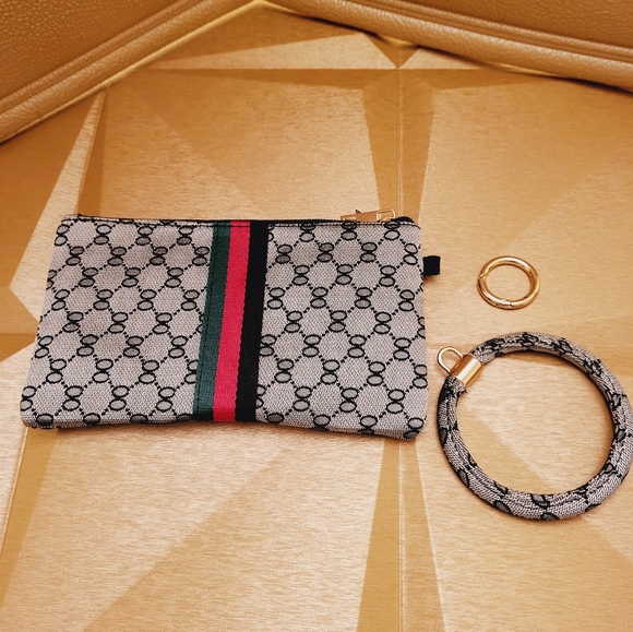 FINAL PRICE: Grey, Black, Green, Red Designer Look Wristlet - Picture 3 of 5